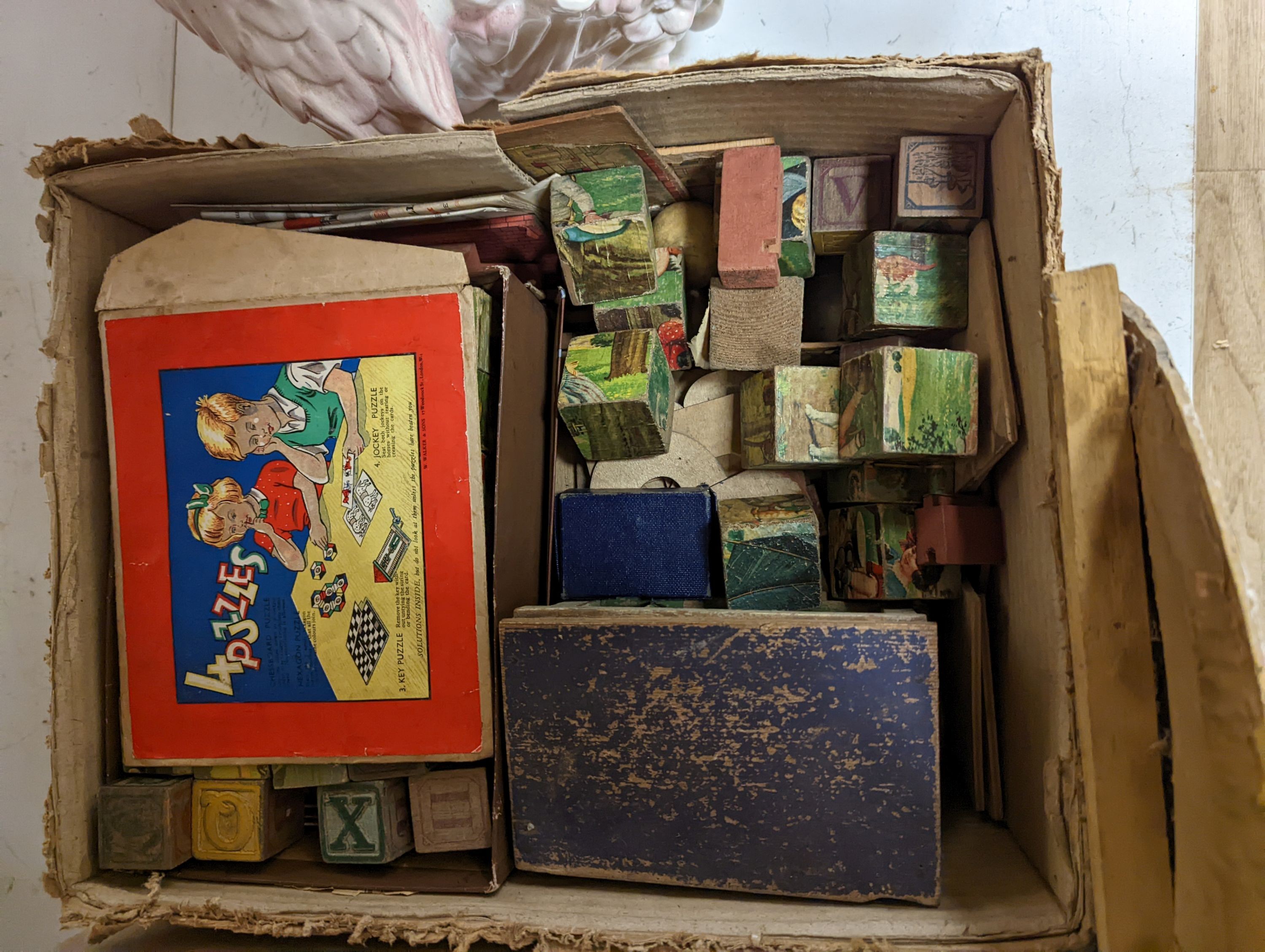 Toy drums, pond yacht, tin globe, etc.